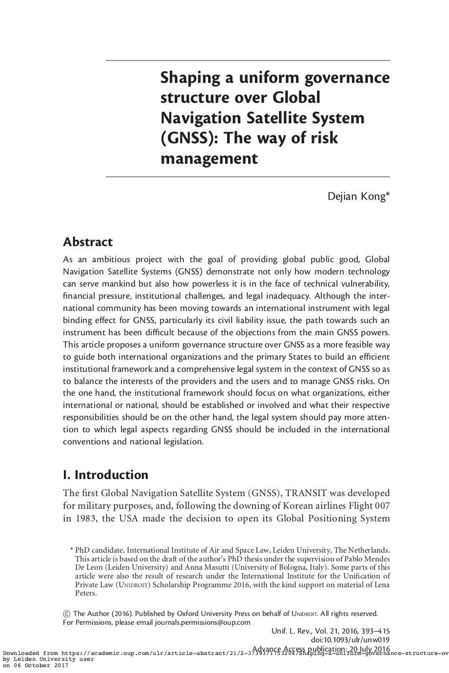 Shaping a uniform governance structure over Global Navigation Satellite System (GNSS)- The way of risk management.jpg